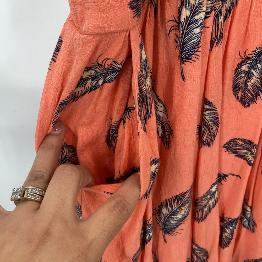 Torrid Cross Hatch Pinafore Midi Skater Dress Feather Coral Print Plus Size 1X - Picture 9 of 14